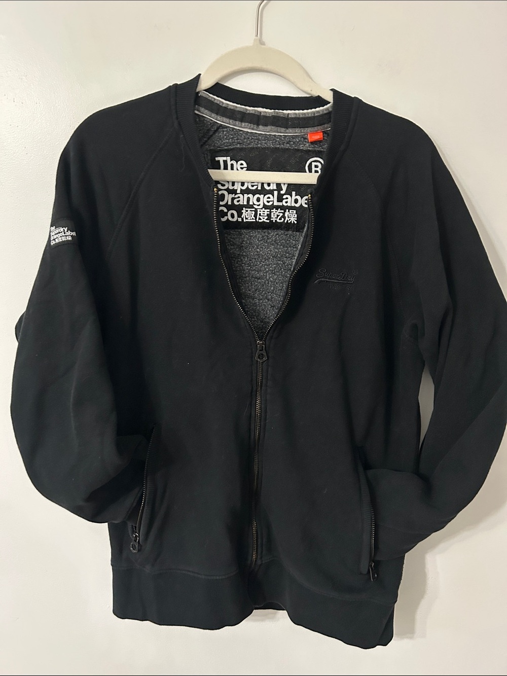 The Superdry Orange Label Zip-Up Track Jacket Men's Large Black Thick Cotton